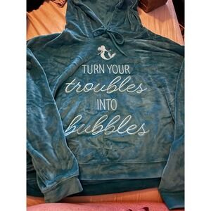 Disney NWT Size L Ariel Teal Velour Super Soft Fleece Pullover Hoodie A7